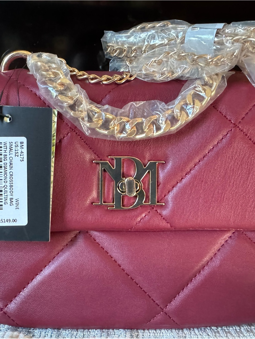 Badgley Mischka Quilted Chain Crossbody - Wine
